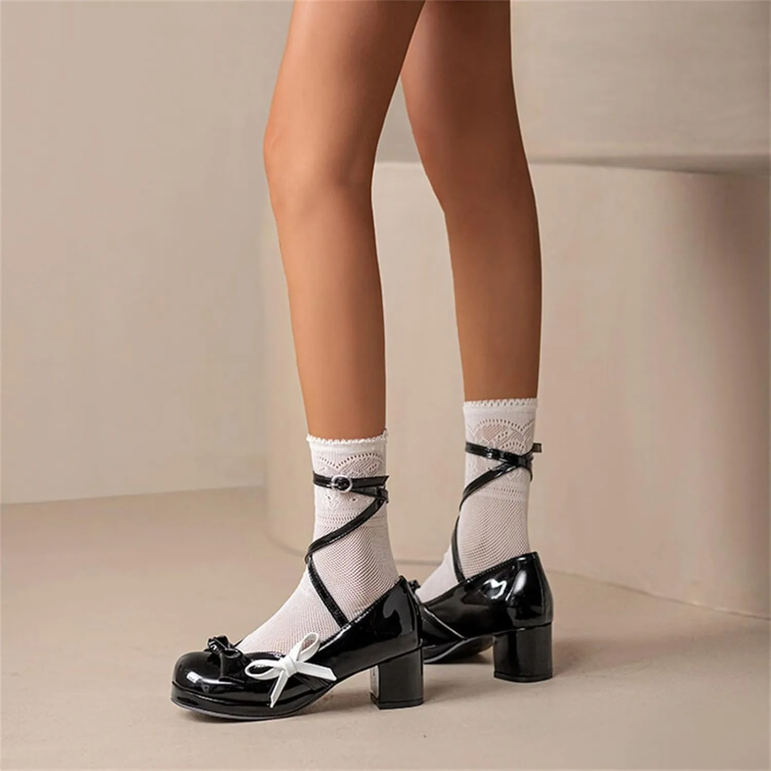Strappy Heels for Women Women's Lace Up Heeled Sandals White Lace Heels Women's Open Toe Ankle Strap Chunky Heels