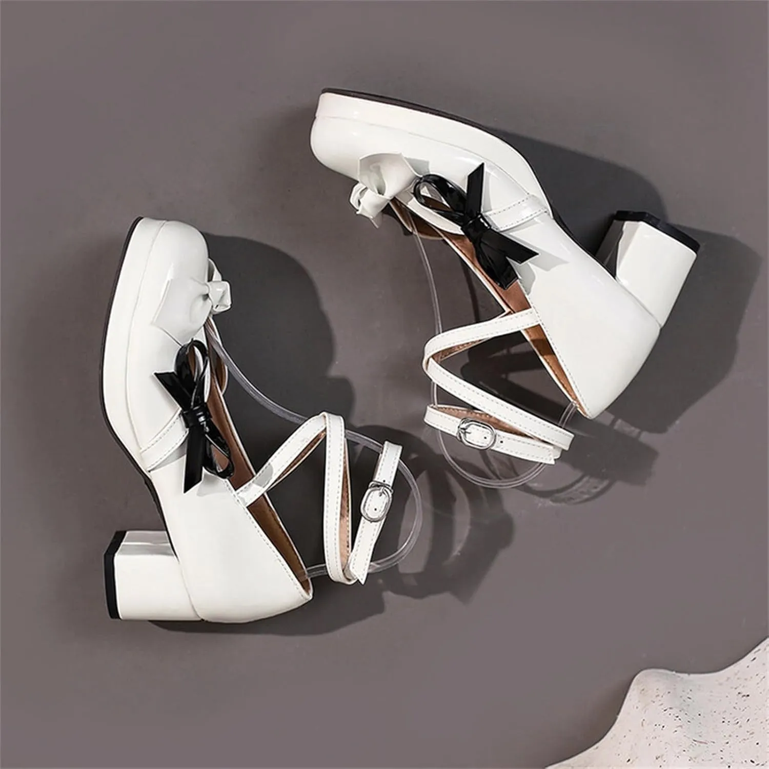 Strappy Heels for Women Women's Lace Up Heeled Sandals White Lace Heels Women's Open Toe Ankle Strap Chunky Heels