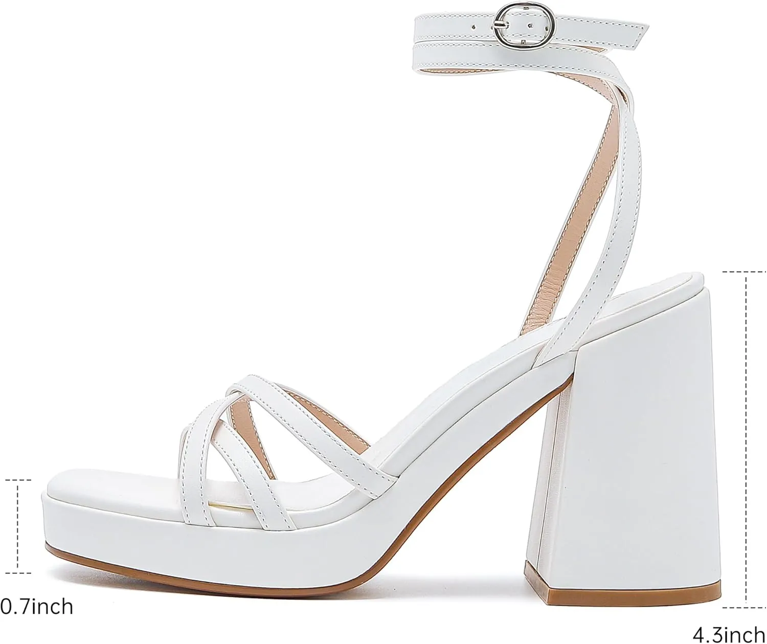 Strappy Platform Heels for Women Heeled Sandals with Lace Up Ankle Strap Square Open Toe Block Heels for Wedding Work Party Prom Dress