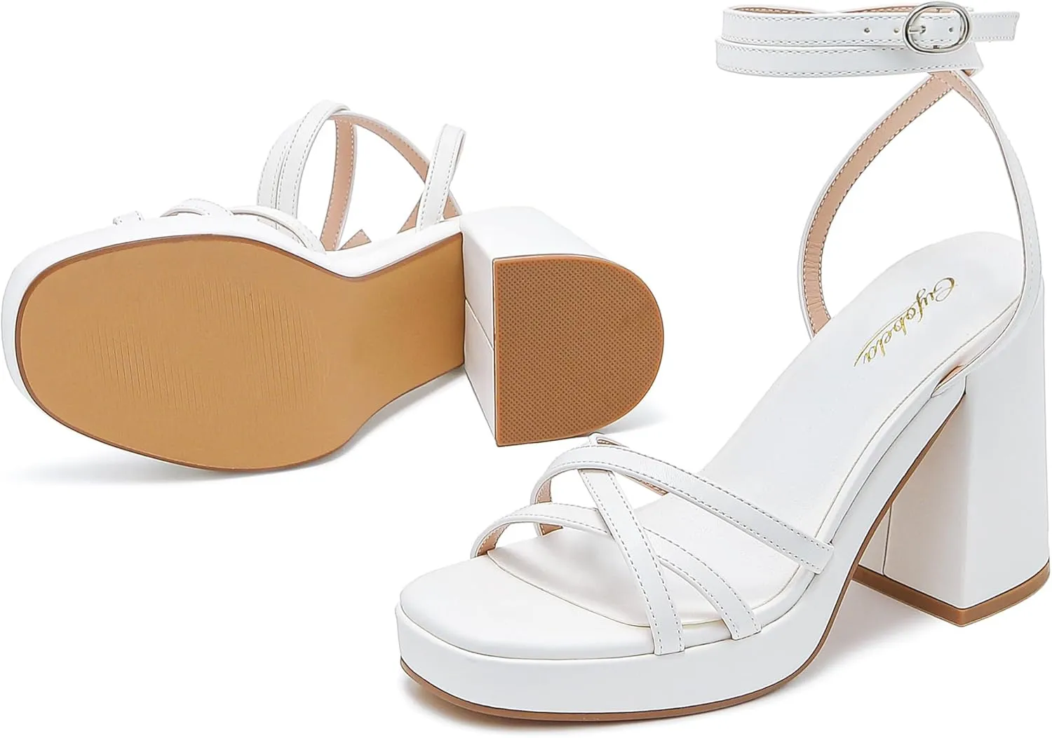 Strappy Platform Heels for Women Heeled Sandals with Lace Up Ankle Strap Square Open Toe Block Heels for Wedding Work Party Prom Dress