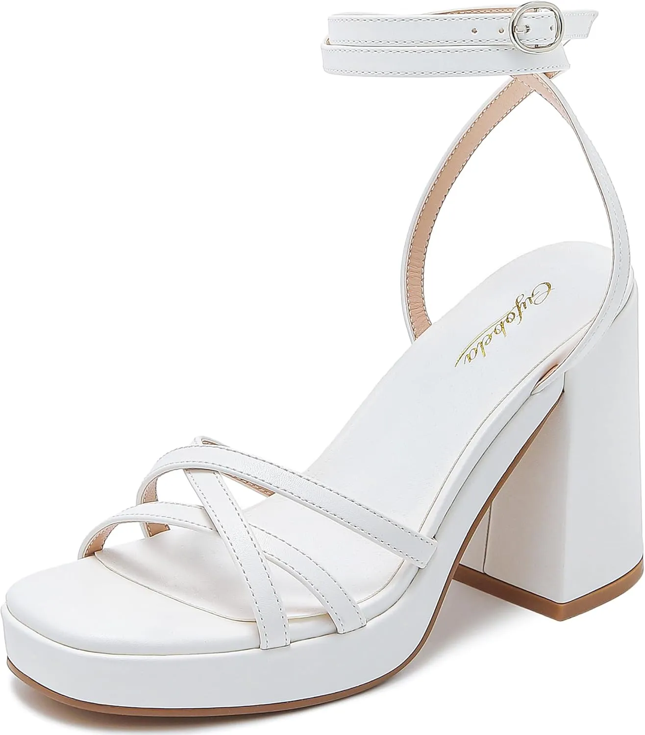 Strappy Platform Heels for Women Heeled Sandals with Lace Up Ankle Strap Square Open Toe Block Heels for Wedding Work Party Prom Dress
