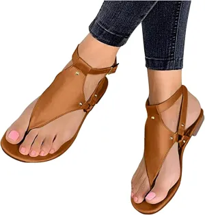 Summer Sandals For Women,Women Strappy Flat Sadals Flat Dressy Flip-Flops Clip Toe T-Strap Gladiator Thong Beach Sandals