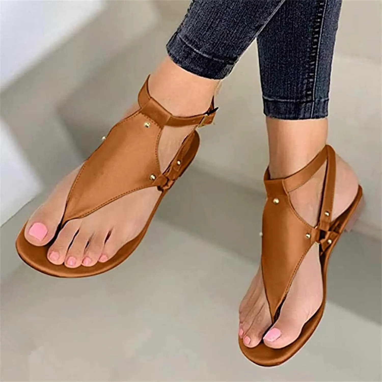 Summer Sandals For Women,Women Strappy Flat Sadals Flat Dressy Flip-Flops Clip Toe T-Strap Gladiator Thong Beach Sandals