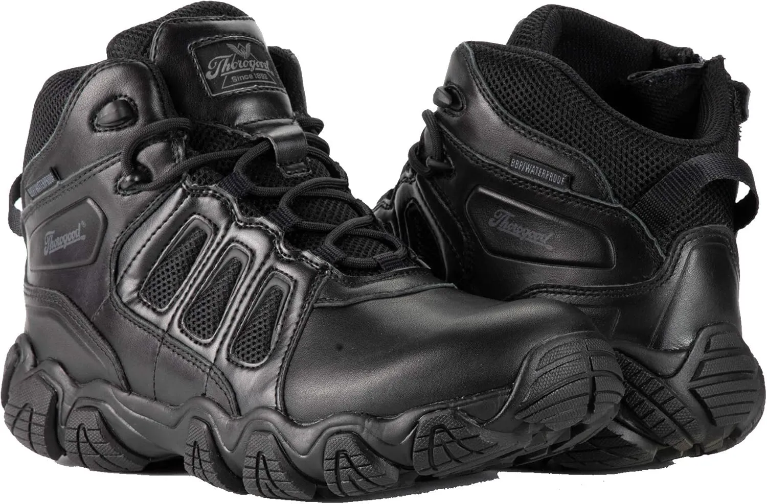 Thorogood Crosstrex 6 Waterproof Black Tactical Boots for Men with Zipper - Breathable Polished Leather and Mesh with Safety Toe and Traction Outsole; ASTM Rated