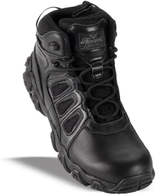 Thorogood Crosstrex 6 Waterproof Black Tactical Boots for Men with Zipper - Breathable Polished Leather and Mesh with Safety Toe and Traction Outsole; ASTM Rated