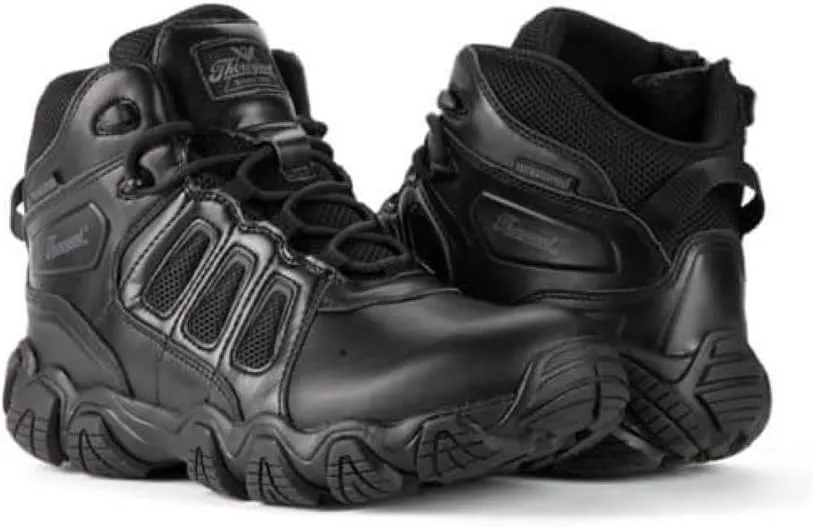 Thorogood Crosstrex 6 Waterproof Black Tactical Boots for Men with Zipper - Breathable Polished Leather and Mesh with Safety Toe and Traction Outsole; ASTM Rated