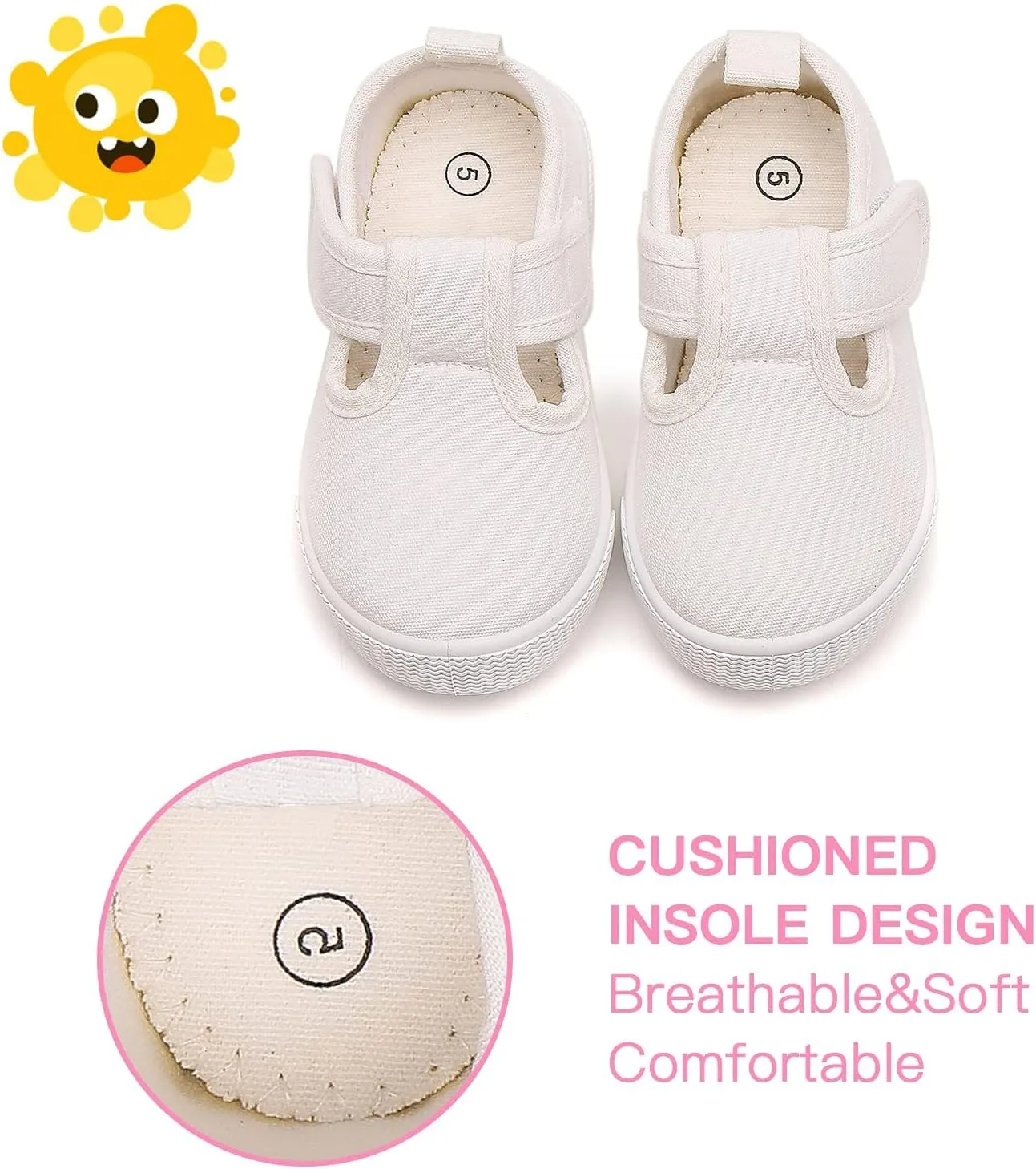 Toddler Boys Girls T-Strap Canvas Sneakers for Little Kids Classical Comfortable Mary Jane Canvas Flats, Non-Slip Casual Canvas Sneaker for Little Kids