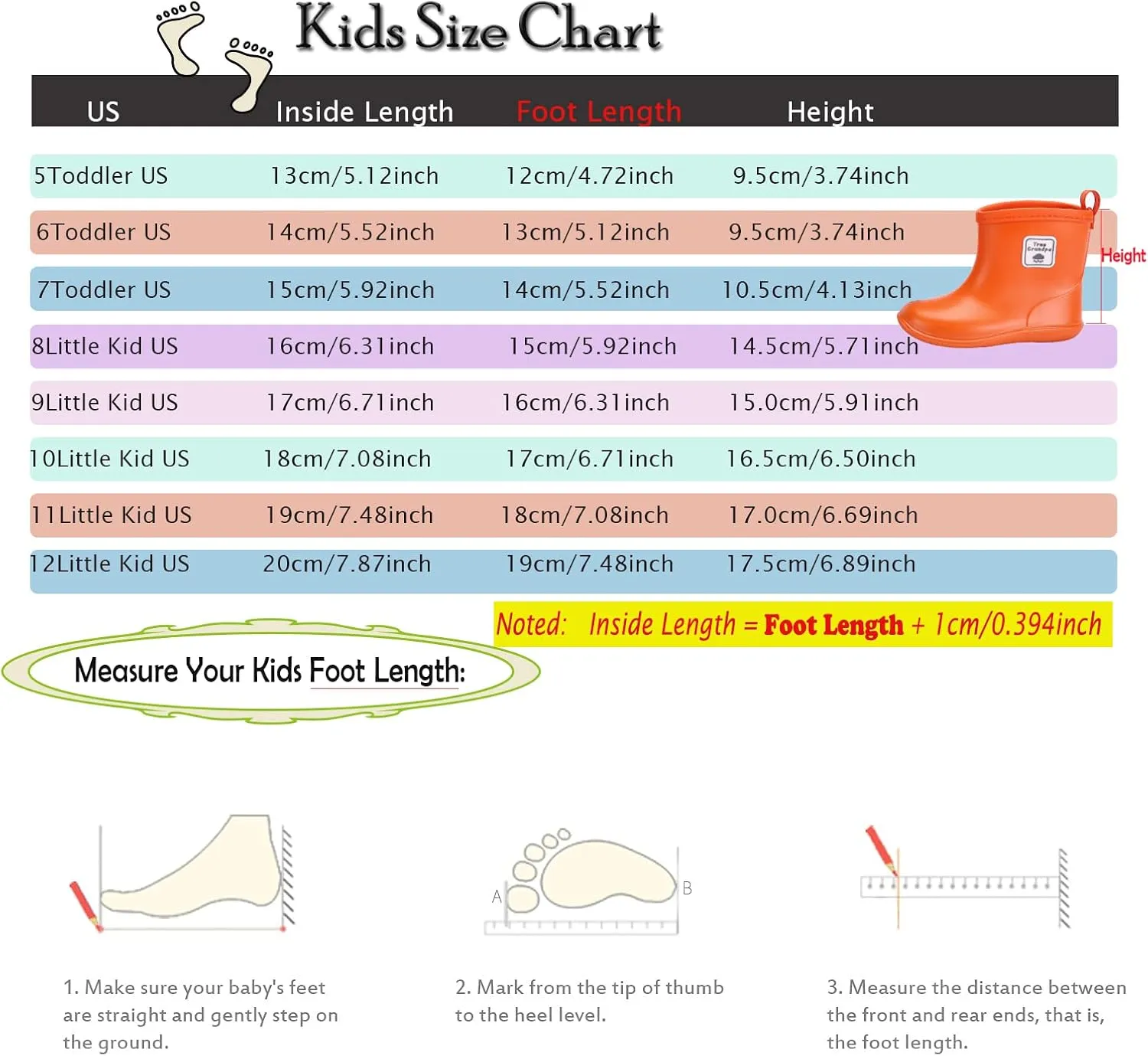 Toddler Rain Boots for Boys Girls Baby Rain boot Lightweight Kids Rain Boots Infant Rainboots 1-6 Years