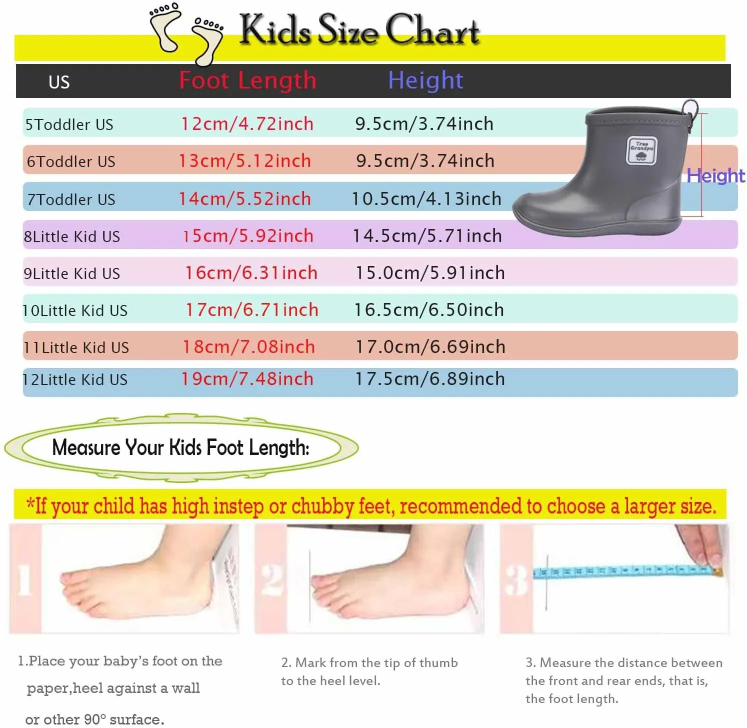 Toddler Rain Boots for Boys Girls Baby Rain boot Lightweight Kids Rain Boots Infant Rainboots 1-6 Years