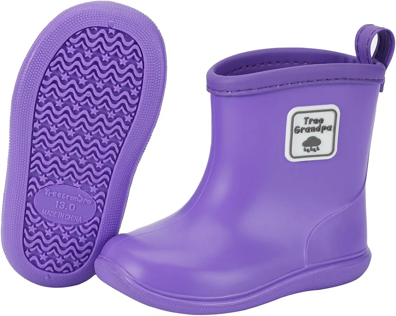 Tree Grandpa Toddler Rain Boots for Boys Girls Waterproof Baby Kids Rain Boots With Easy-on