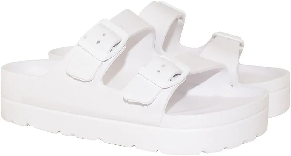 TRENDSUP Women's Comfort Slides Double Buckle Adjustable EVA Flat Sandals