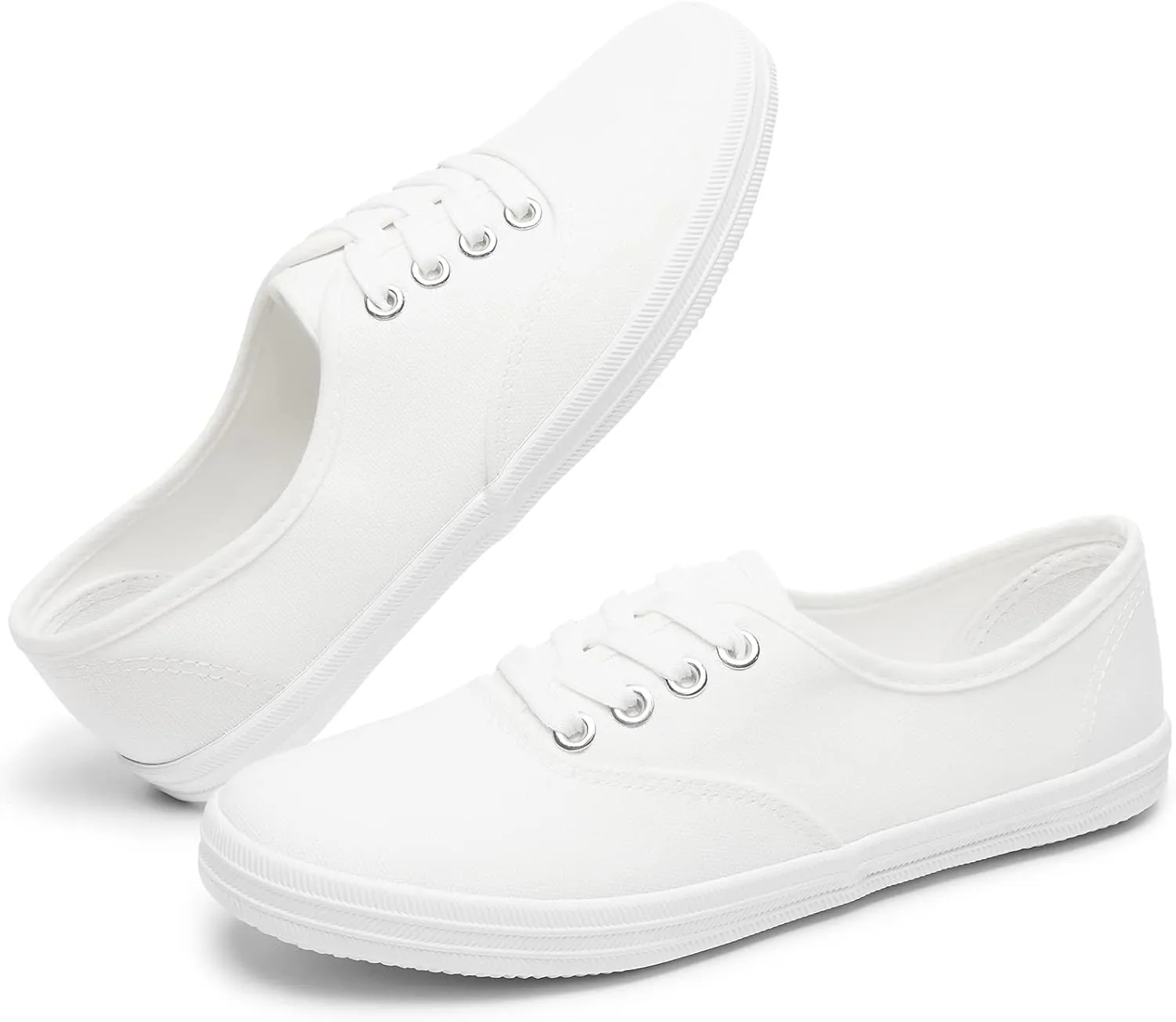 TUOPIN Womens White Canvas Sneakers Low Top Lace-up Canvas Shoes Lightweight Casual Tennis Shoes
