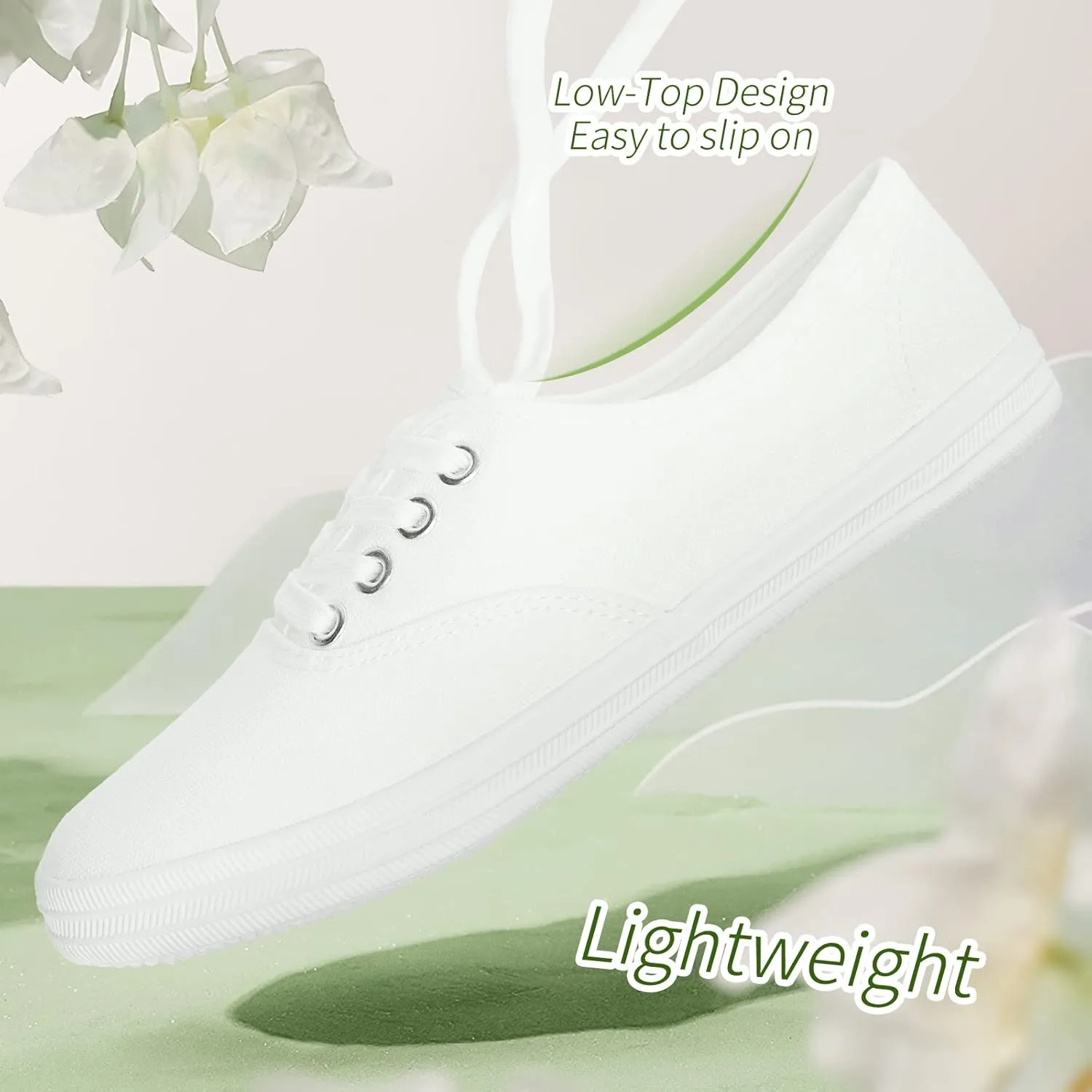 TUOPIN Womens White Canvas Sneakers Low Top Lace-up Canvas Shoes Lightweight Casual Tennis Shoes