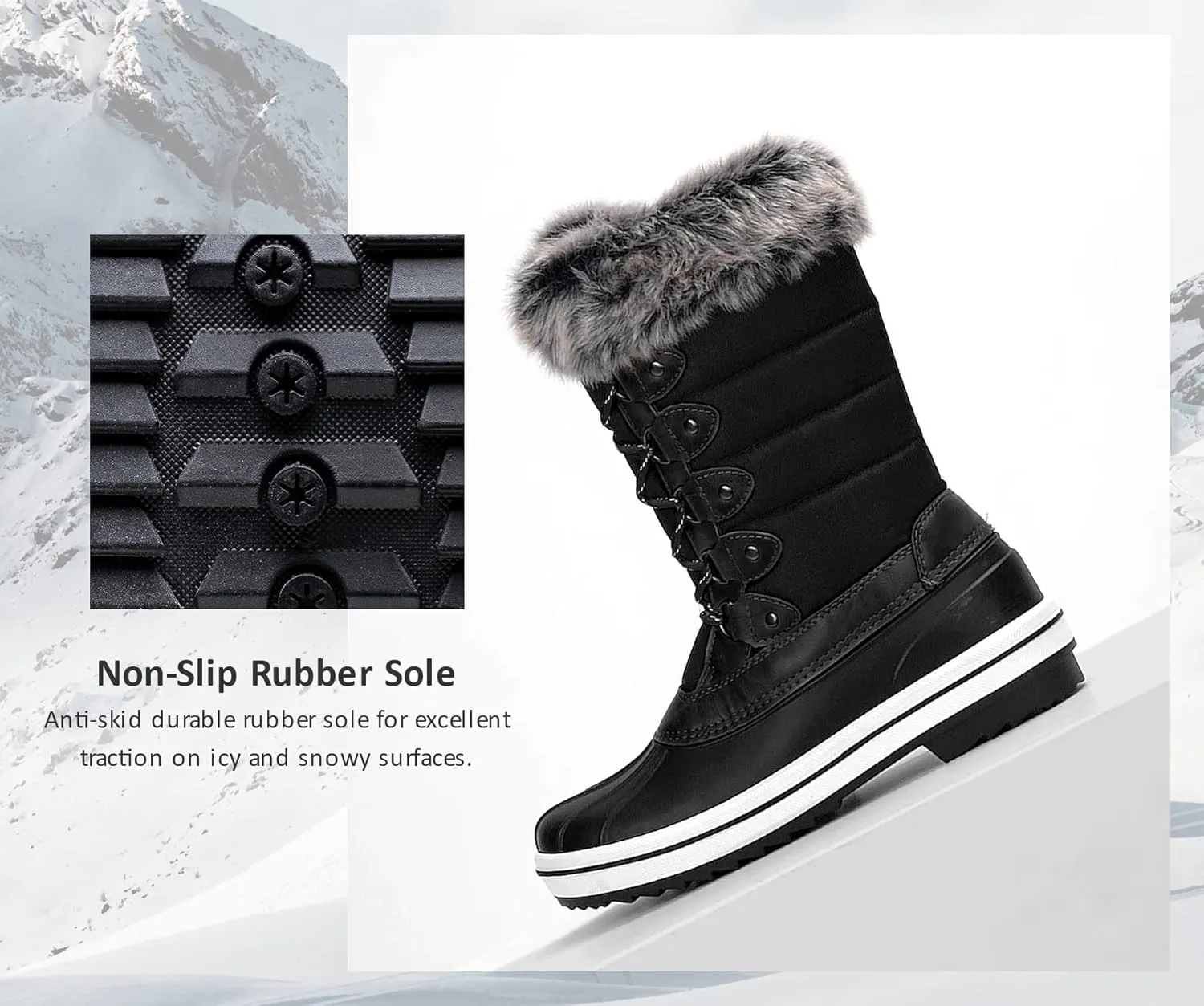 Vepose Women's 970A/971A Mid Calf Boots,Waterproof Insulated Snow Tall Boots Laces Warm Fur Shoes