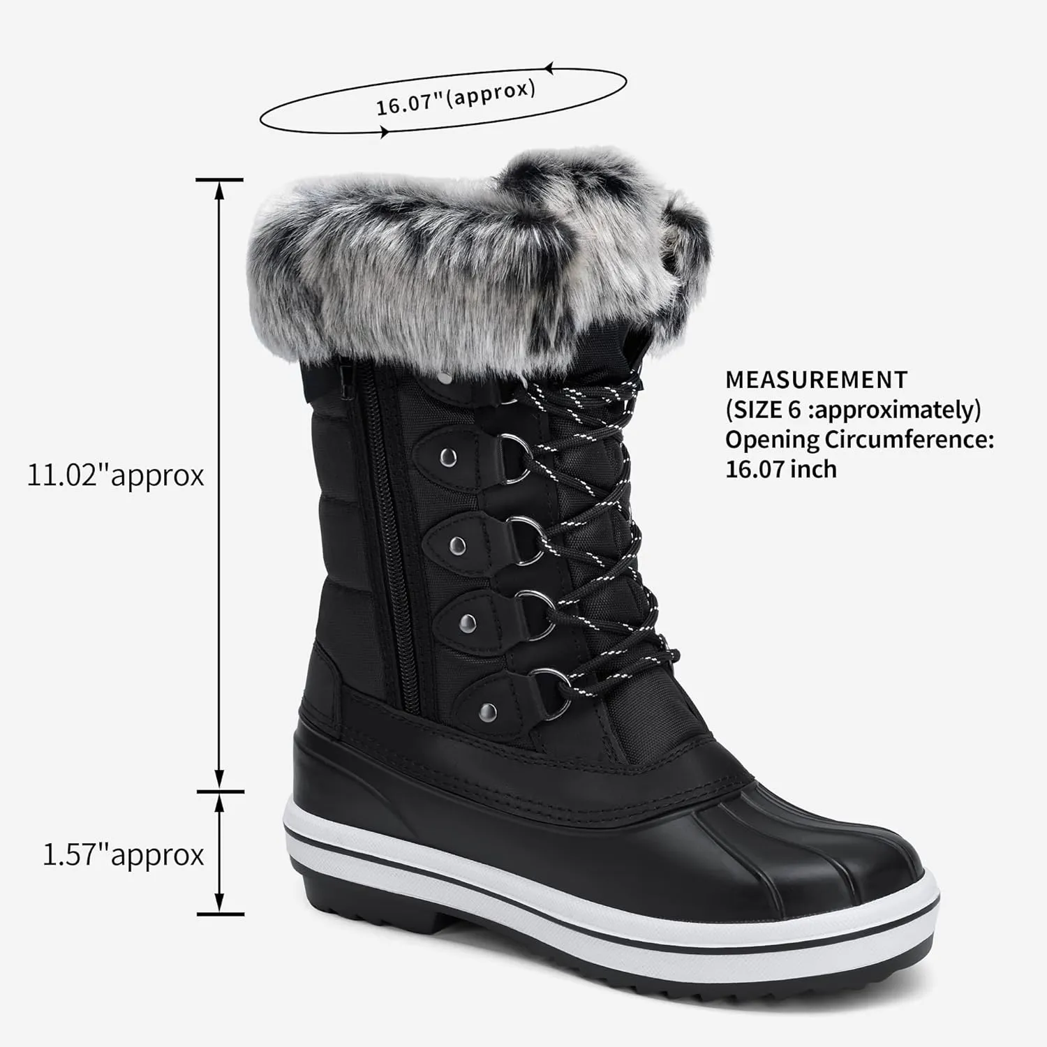 Vepose Women's 970A/971A Mid Calf Boots,Waterproof Insulated Snow Tall Boots Laces Warm Fur Shoes