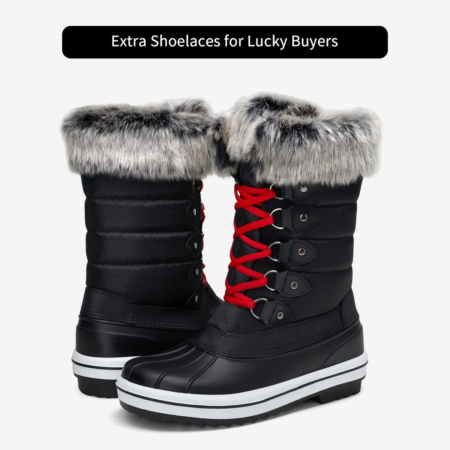 Vepose Women's 970A/971A Mid Calf Boots,Waterproof Insulated Snow Tall Boots Laces Warm Fur Shoes