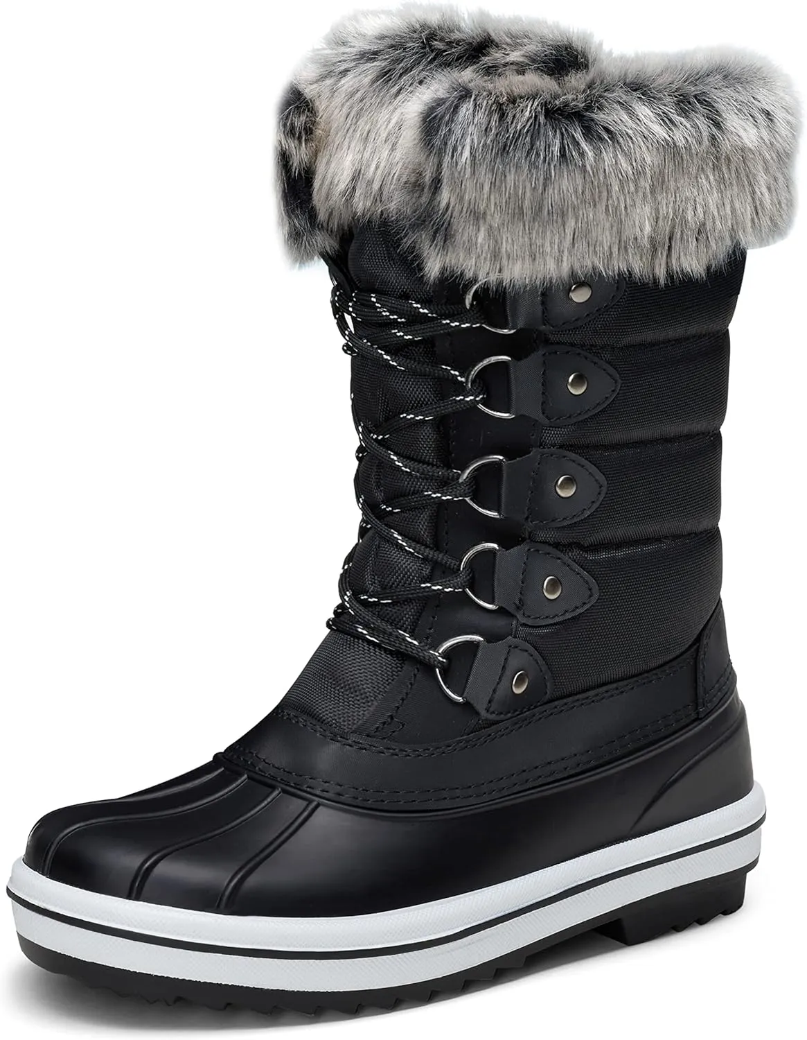 Vepose Women's 970A/971A Mid Calf Boots,Waterproof Insulated Snow Tall Boots Laces Warm Fur Shoes