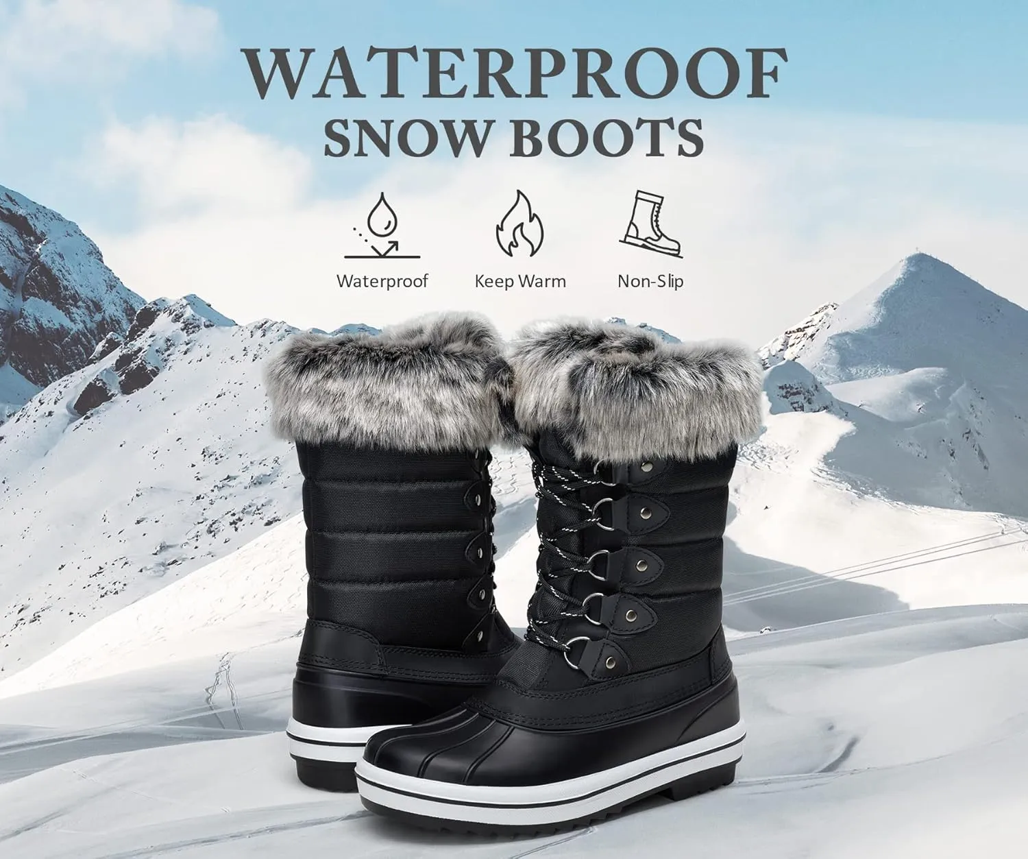 Vepose Women's 970A/971A Mid Calf Boots,Waterproof Insulated Snow Tall Boots Laces Warm Fur Shoes