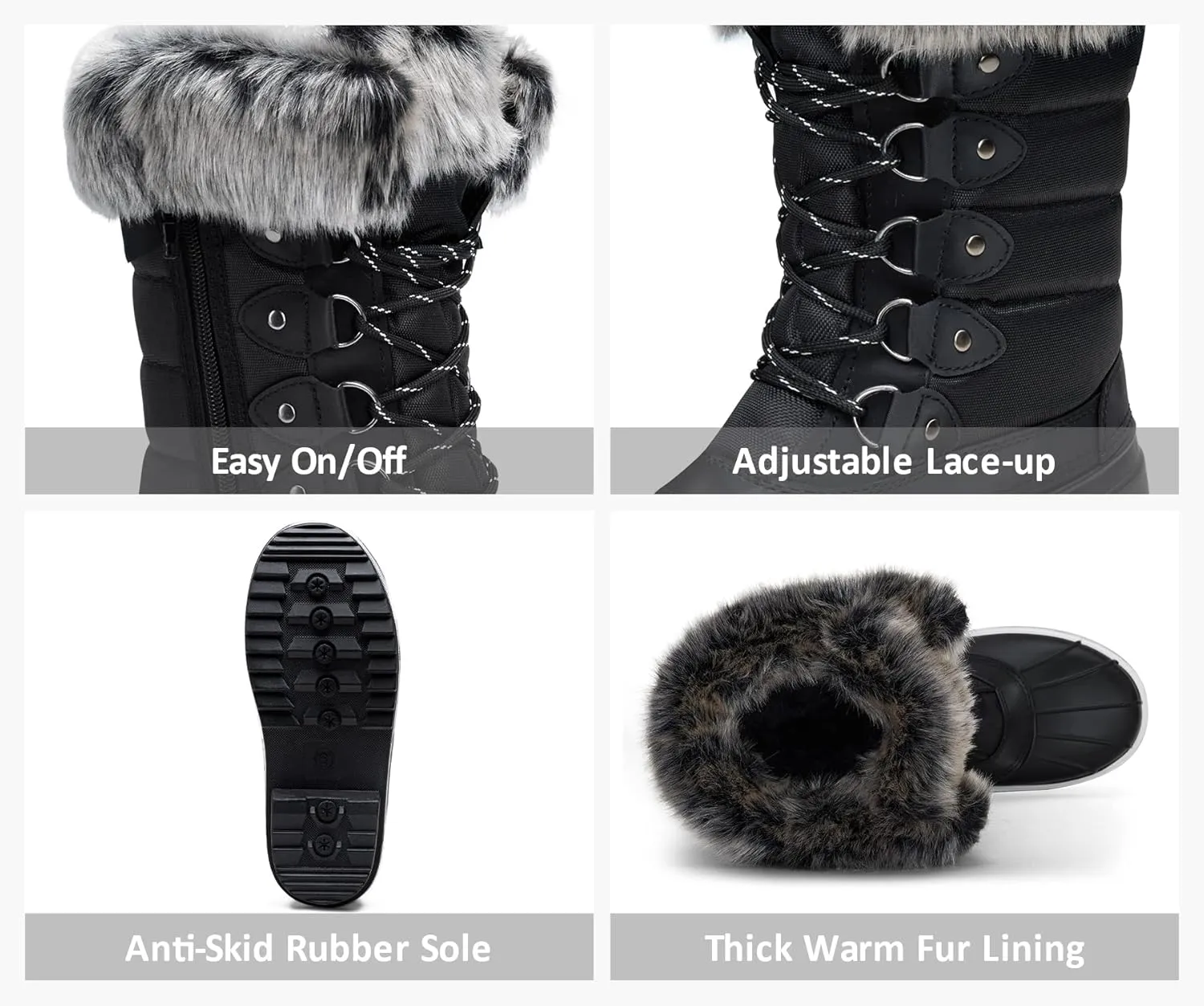 Vepose Women's 970A/971A Mid Calf Boots,Waterproof Insulated Snow Tall Boots Laces Warm Fur Shoes
