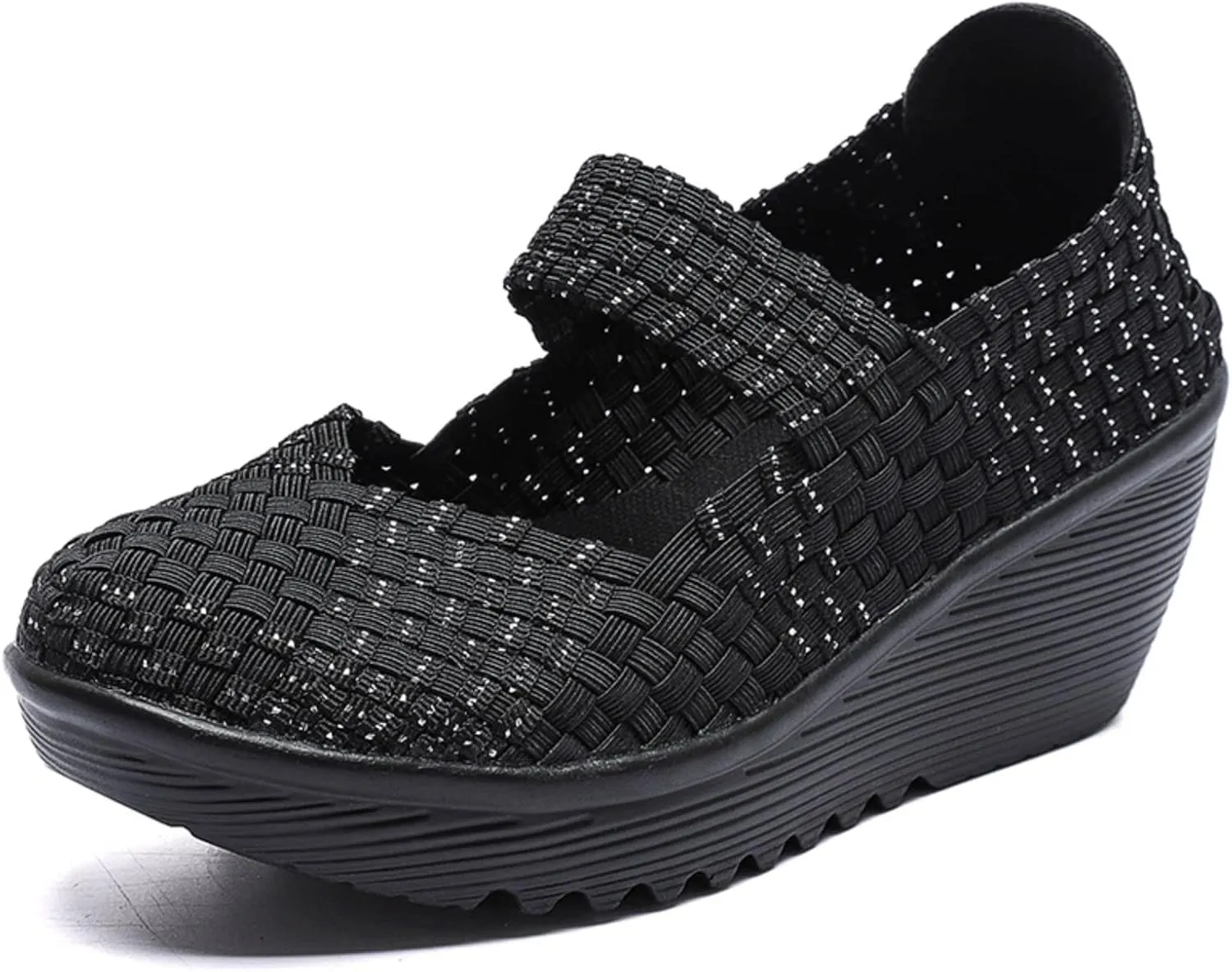 Veroders Women's Woven Elastic Platform Sandals Platform Wedge Sandals for Women Slip-On Wedge Woven Pumps Shoes