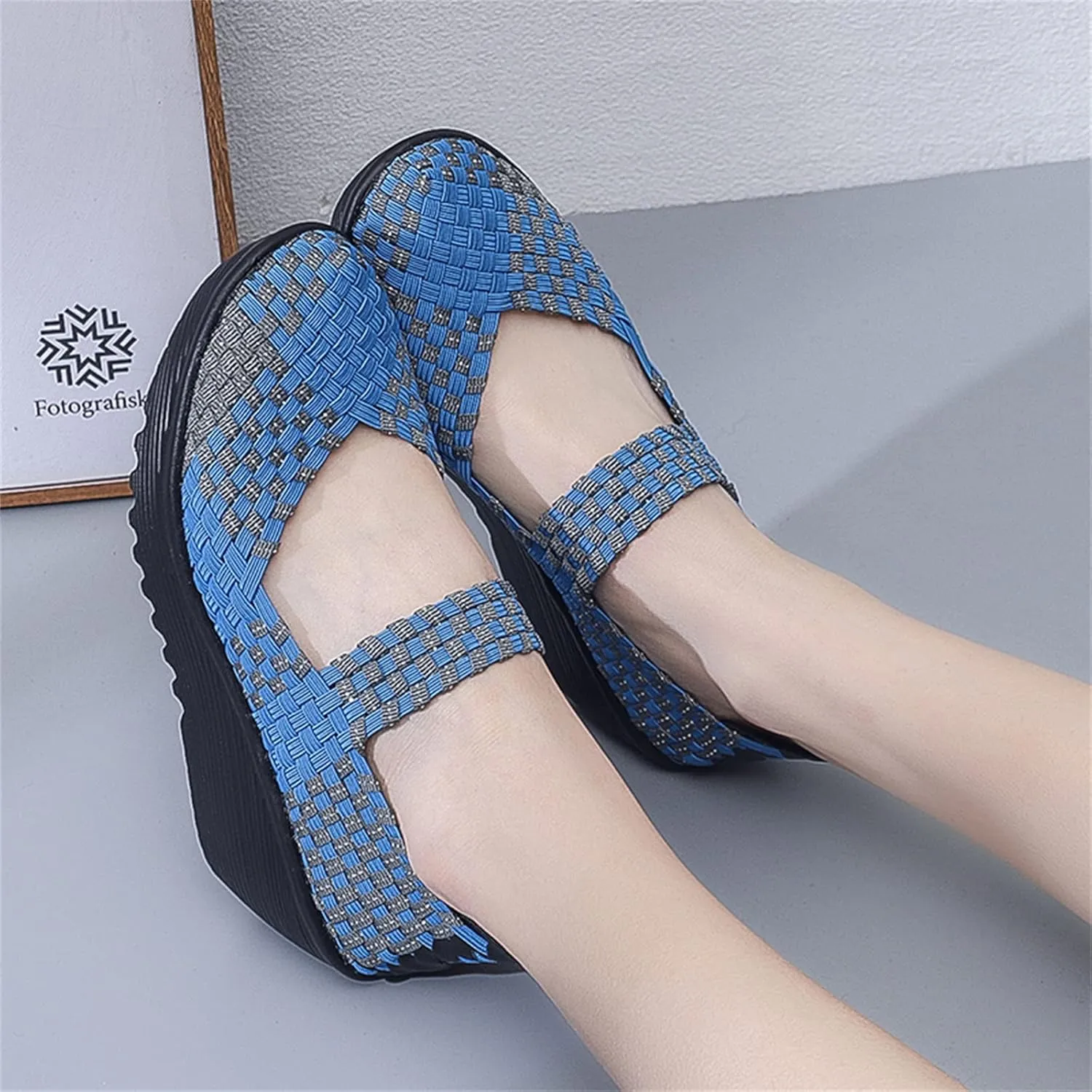 Veroders Women's Woven Elastic Platform Sandals Platform Wedge Sandals for Women Slip-On Wedge Woven Pumps Shoes