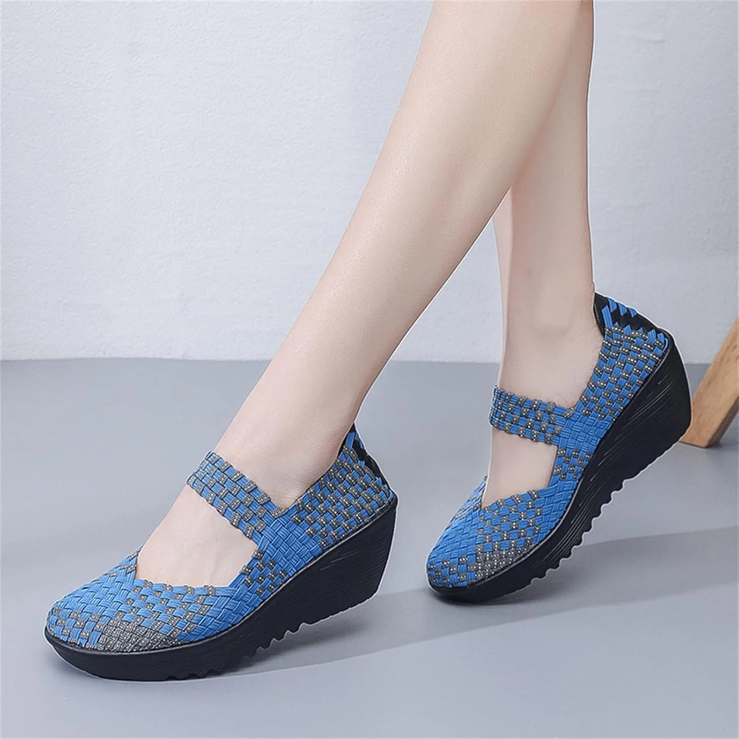 Veroders Women's Woven Elastic Platform Sandals Platform Wedge Sandals for Women Slip-On Wedge Woven Pumps Shoes