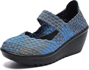 Veroders Women's Woven Elastic Platform Sandals Platform Wedge Sandals for Women Slip-On Wedge Woven Pumps Shoes