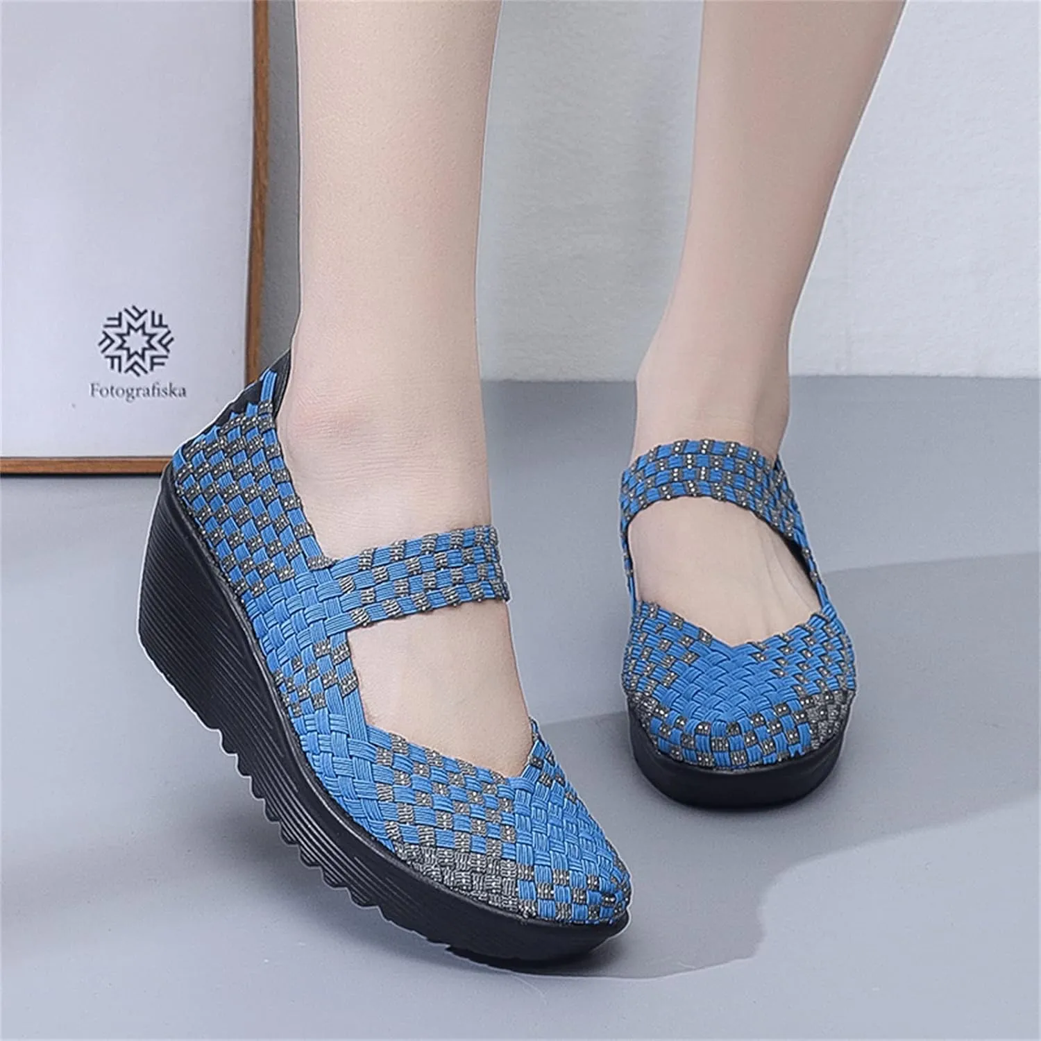 Veroders Women's Woven Elastic Platform Sandals Platform Wedge Sandals for Women Slip-On Wedge Woven Pumps Shoes