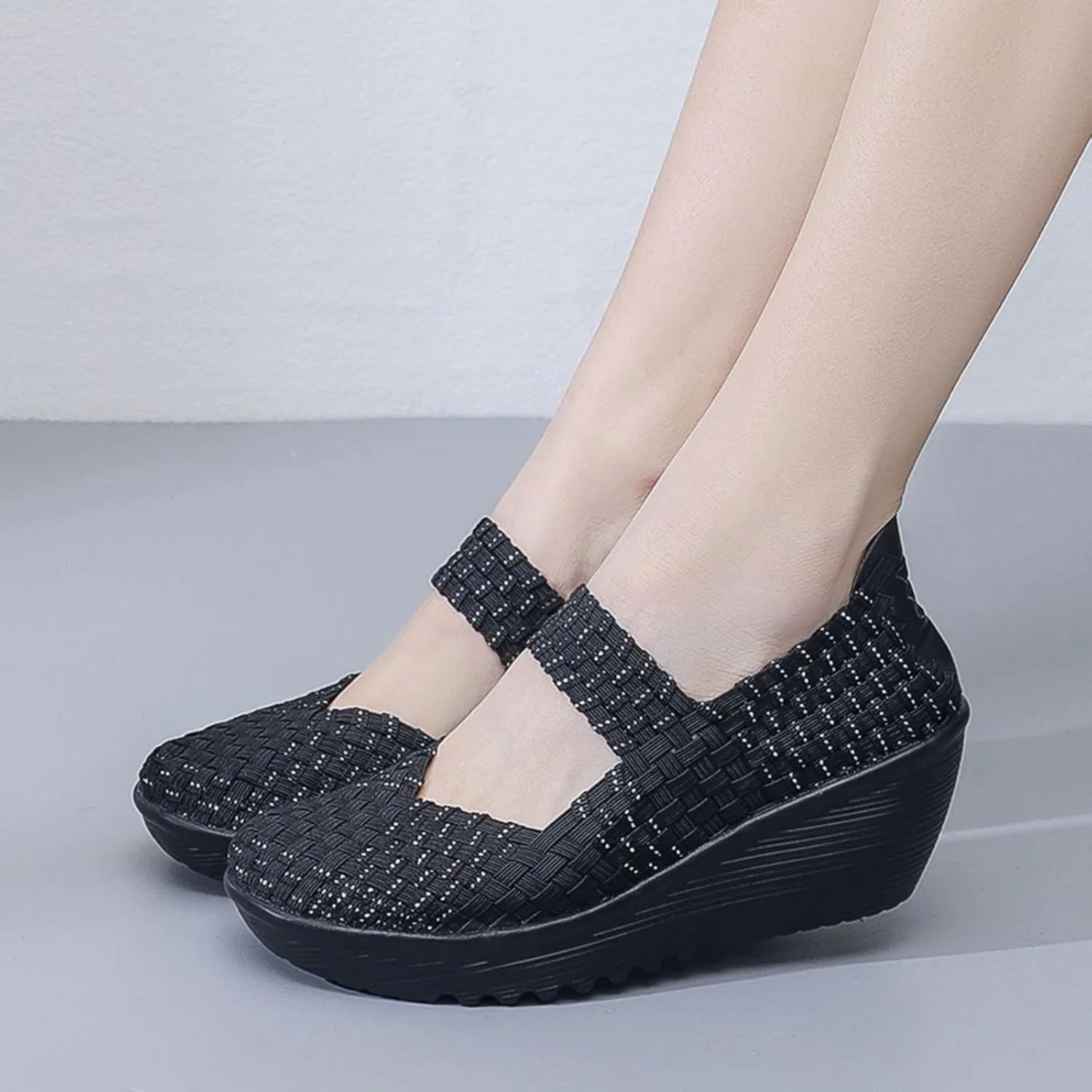 Veroders Women's Woven Elastic Platform Sandals Platform Wedge Sandals for Women Slip-On Wedge Woven Pumps Shoes