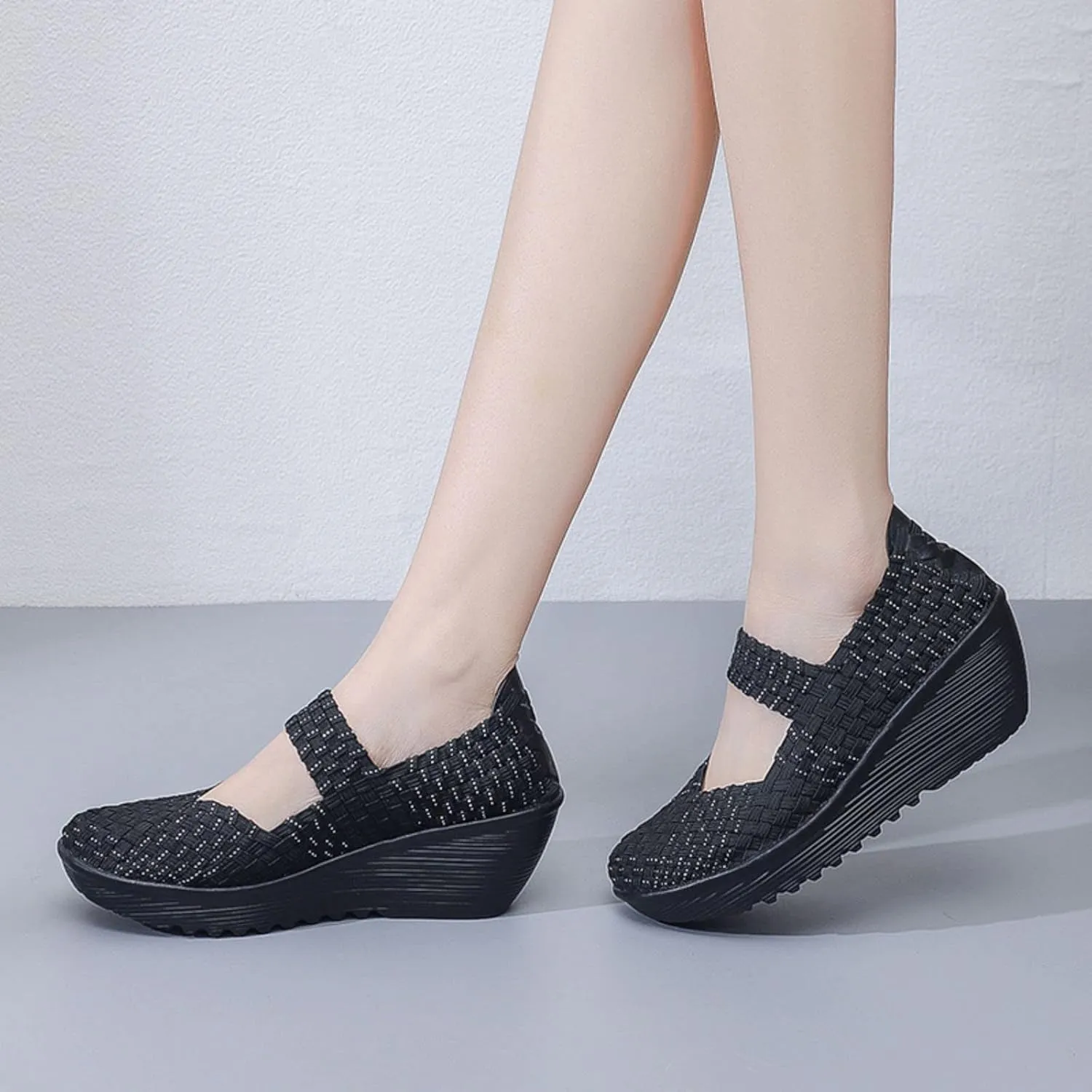 Veroders Women's Woven Elastic Platform Sandals Platform Wedge Sandals for Women Slip-On Wedge Woven Pumps Shoes