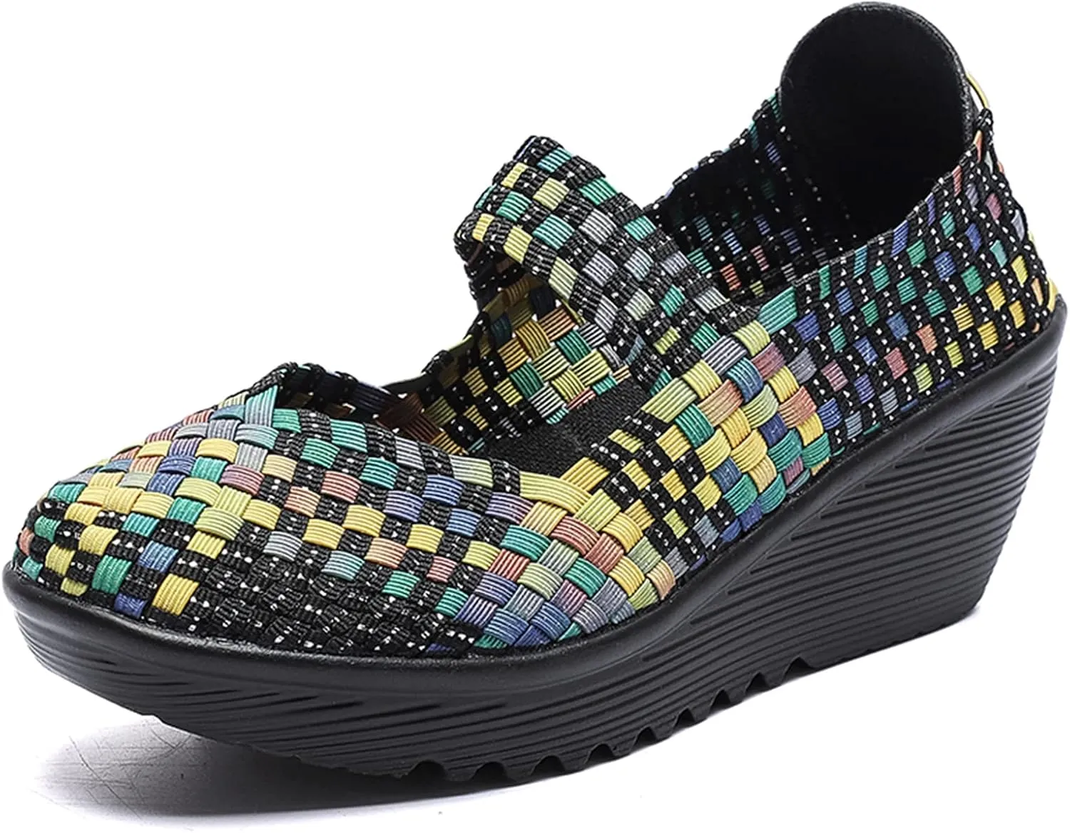 Veroders Women's Woven Elastic Platform Sandals Platform Wedge Sandals for Women Slip-On Wedge Woven Pumps Shoes