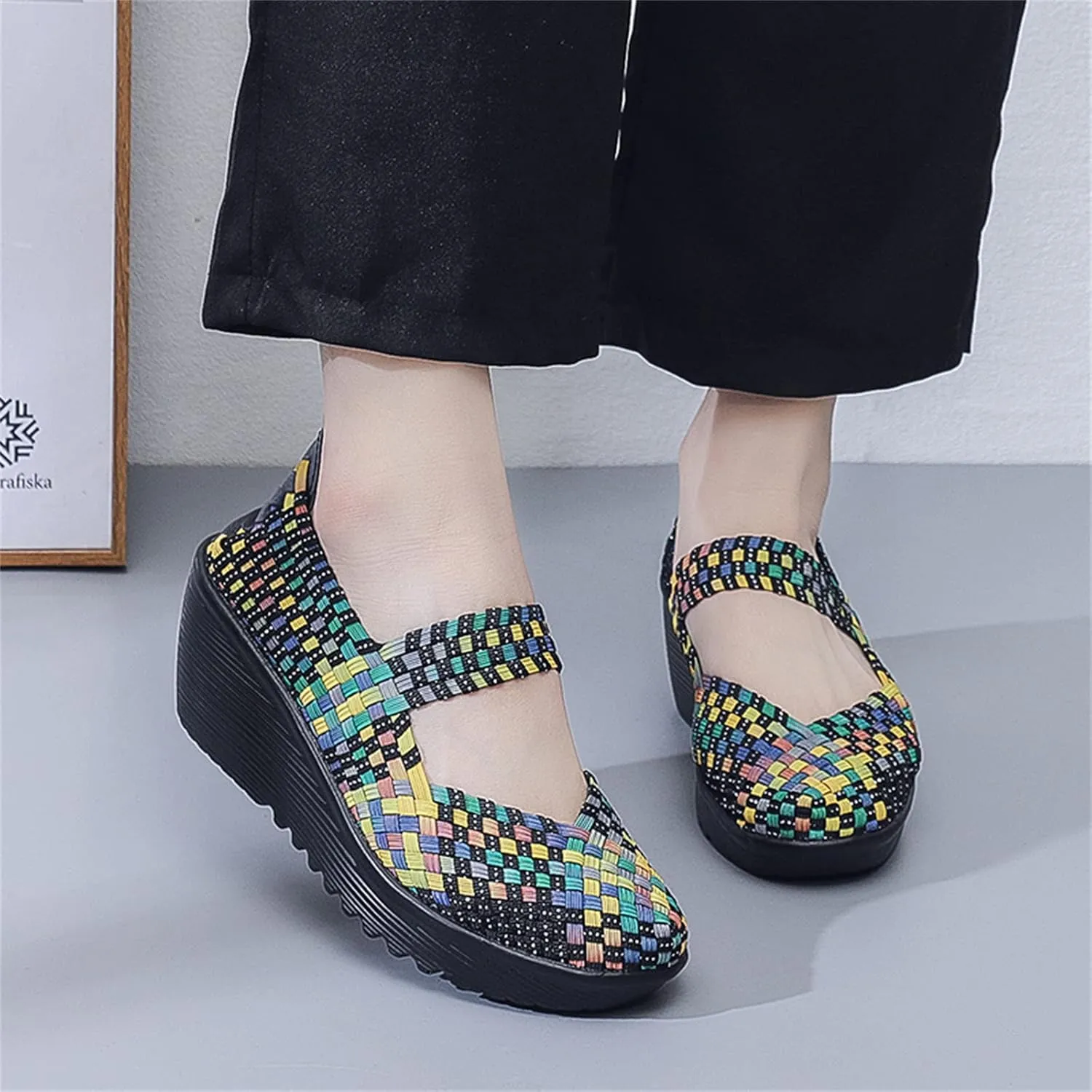 Veroders Women's Woven Elastic Platform Sandals Platform Wedge Sandals for Women Slip-On Wedge Woven Pumps Shoes