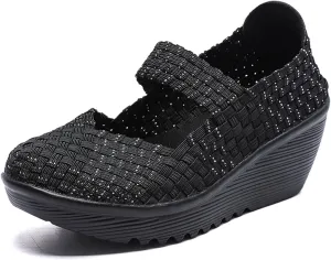 Veroders Women's Woven Elastic Platform Sandals Platform Wedge Sandals for Women Slip-On Wedge Woven Pumps Shoes