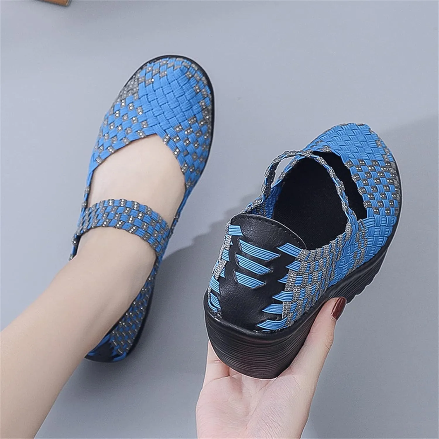 Veroders Women's Woven Elastic Platform Sandals Platform Wedge Sandals for Women Slip-On Wedge Woven Pumps Shoes