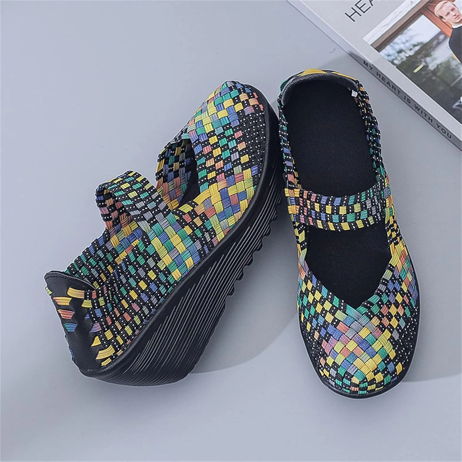 Veroders Women's Woven Elastic Platform Sandals Platform Wedge Sandals for Women Slip-On Wedge Woven Pumps Shoes