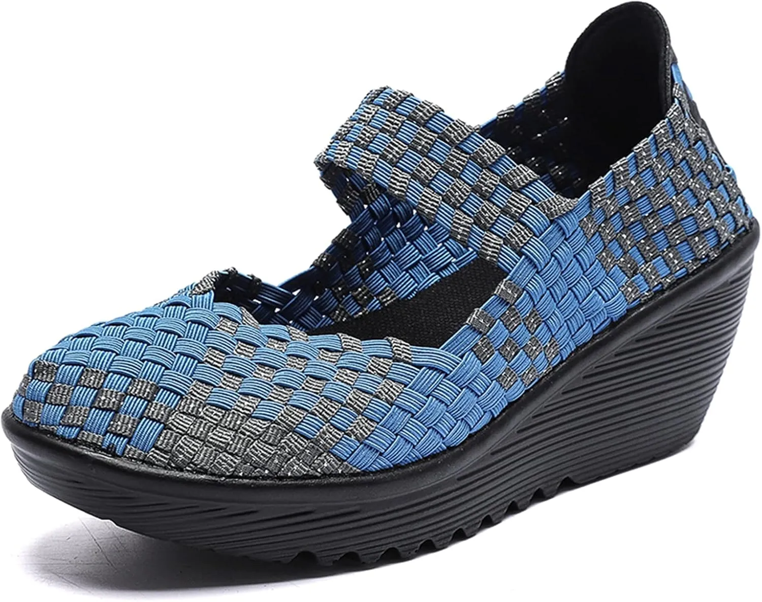 Veroders Women's Woven Elastic Platform Sandals Platform Wedge Sandals for Women Slip-On Wedge Woven Pumps Shoes