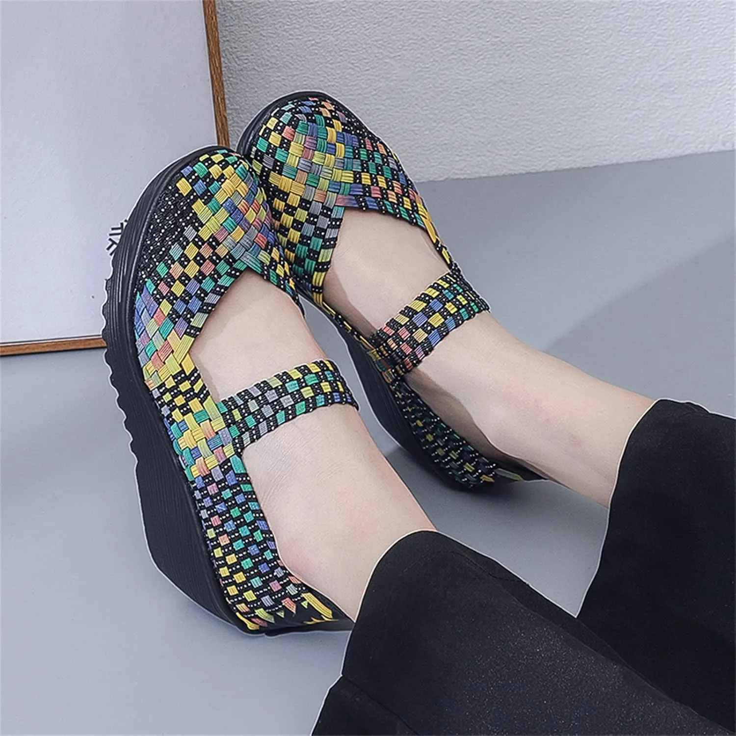 Veroders Women's Woven Elastic Platform Sandals Platform Wedge Sandals for Women Slip-On Wedge Woven Pumps Shoes