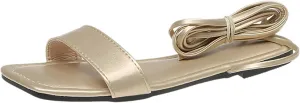 VESNIBA Women's Strappy Sandals Square Open Toe Flat Bottomed Casual Beach Sandals for Party Soft Shoes Casual Daily Dress
