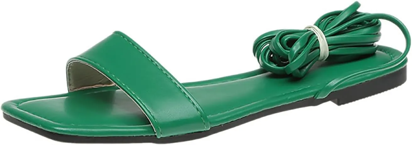 VESNIBA Women's Strappy Sandals Square Open Toe Flat Bottomed Casual Beach Sandals for Party Soft Shoes Casual Daily Dress