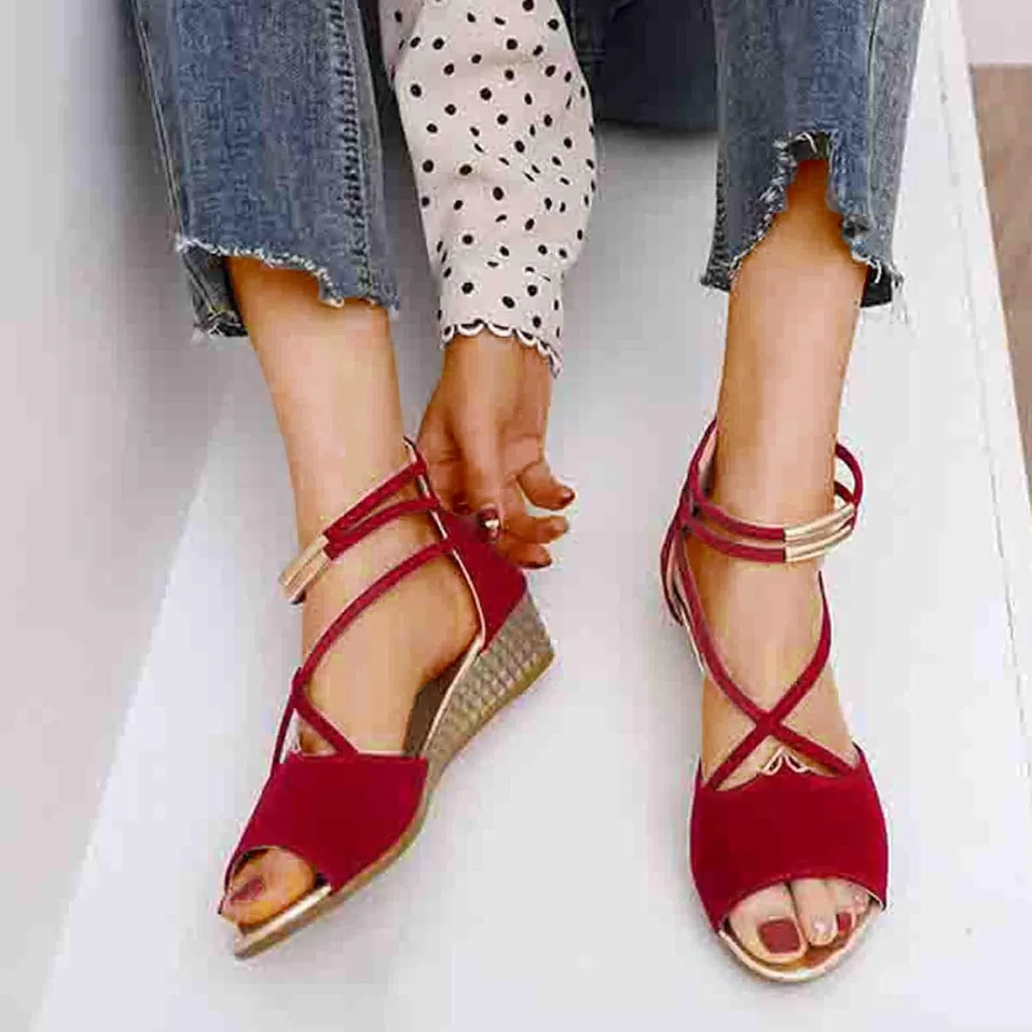 Wedge Roman Sandals for Women Summer Dressy Casual Peep Toe Shoes Back Zipper Walking Sandal Comfort Flats