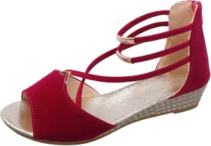 Wedge Roman Sandals for Women Summer Dressy Casual Peep Toe Shoes Back Zipper Walking Sandal Comfort Flats