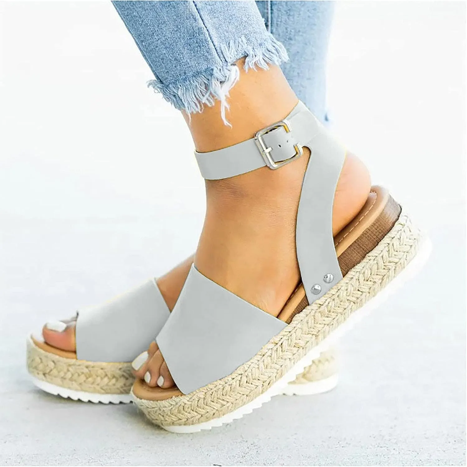 Wedge Sandals for Women Open Toe Buckle Strap Ankle Boots Vintage Hollow Out Platform Sandals Summer Casual Shoes