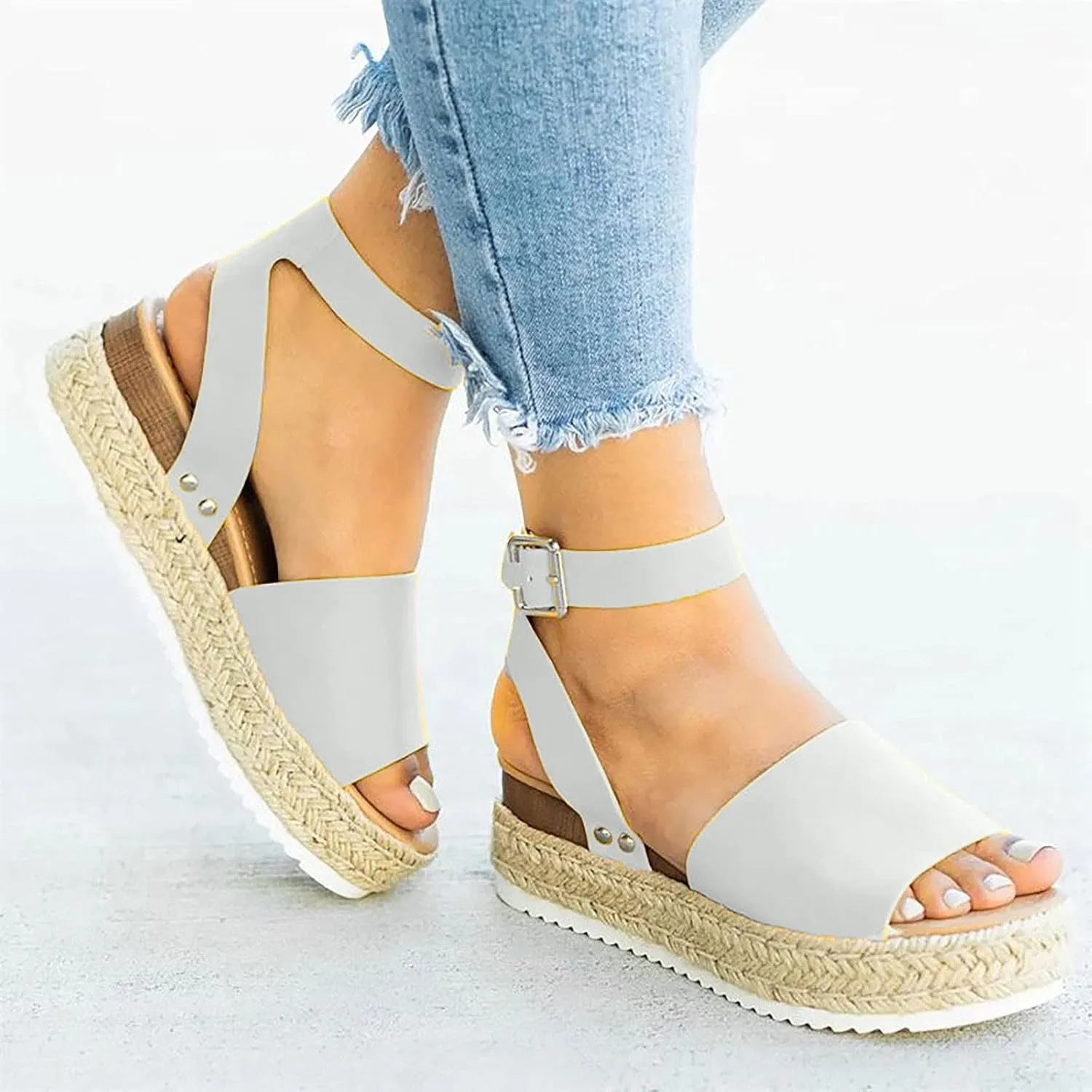 Wedge Sandals for Women Open Toe Buckle Strap Ankle Boots Vintage Hollow Out Platform Sandals Summer Casual Shoes