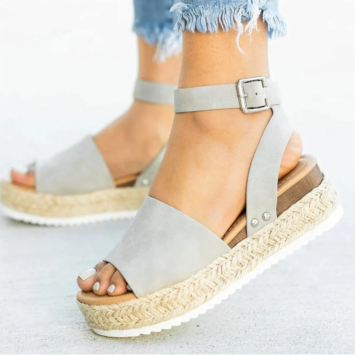 Wedge Sandals for Women Open Toe Buckle Strap Ankle Boots Vintage Hollow Out Platform Sandals Summer Casual Shoes