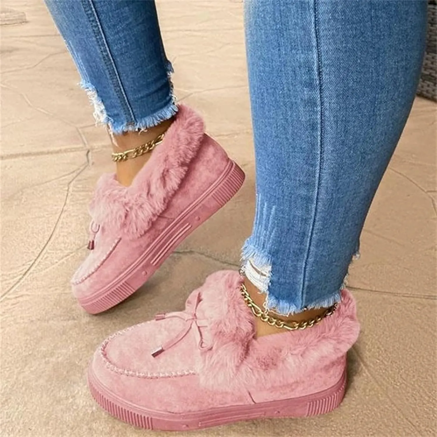 Winter Boots For Women 2024 Fashion Slip On Warm Snow Ankle Booties Fur Lined Thickening Comfortable Loafers Shoes