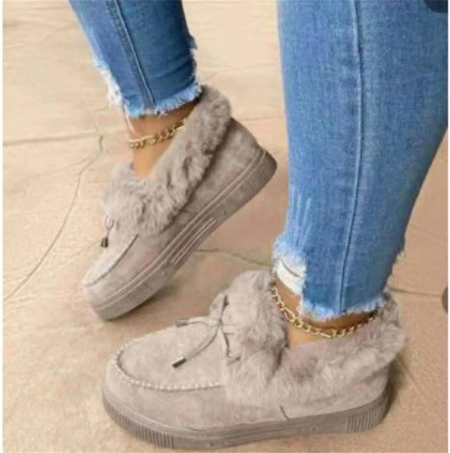 Winter Boots For Women 2024 Fashion Slip On Warm Snow Ankle Booties Fur Lined Thickening Comfortable Loafers Shoes