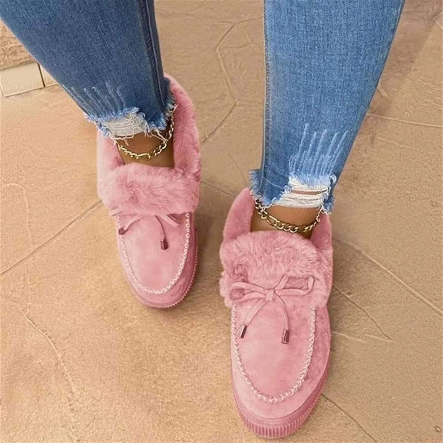 Winter Boots For Women 2024 Fashion Slip On Warm Snow Ankle Booties Fur Lined Thickening Comfortable Loafers Shoes
