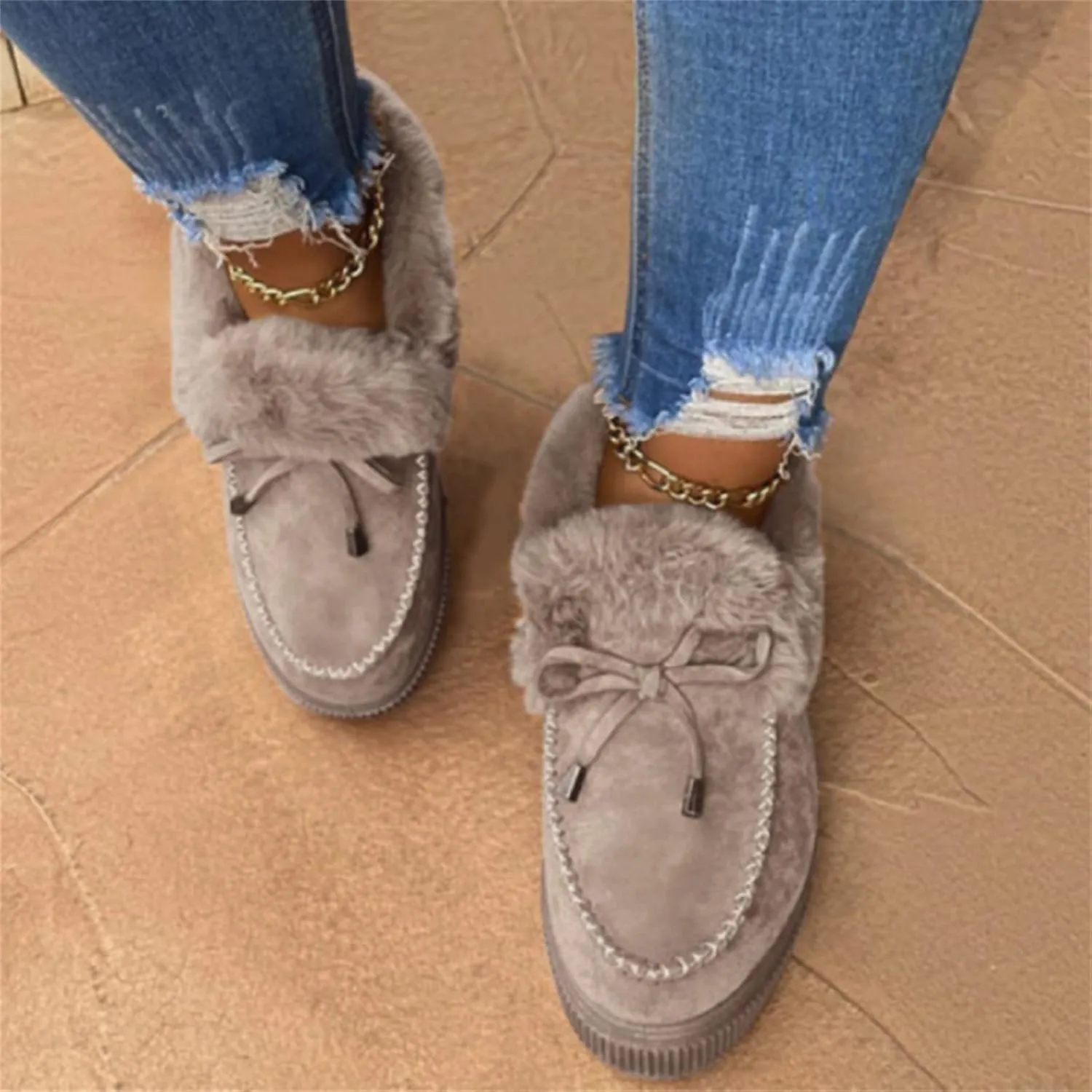 Winter Boots For Women 2024 Fashion Slip On Warm Snow Ankle Booties Fur Lined Thickening Comfortable Loafers Shoes