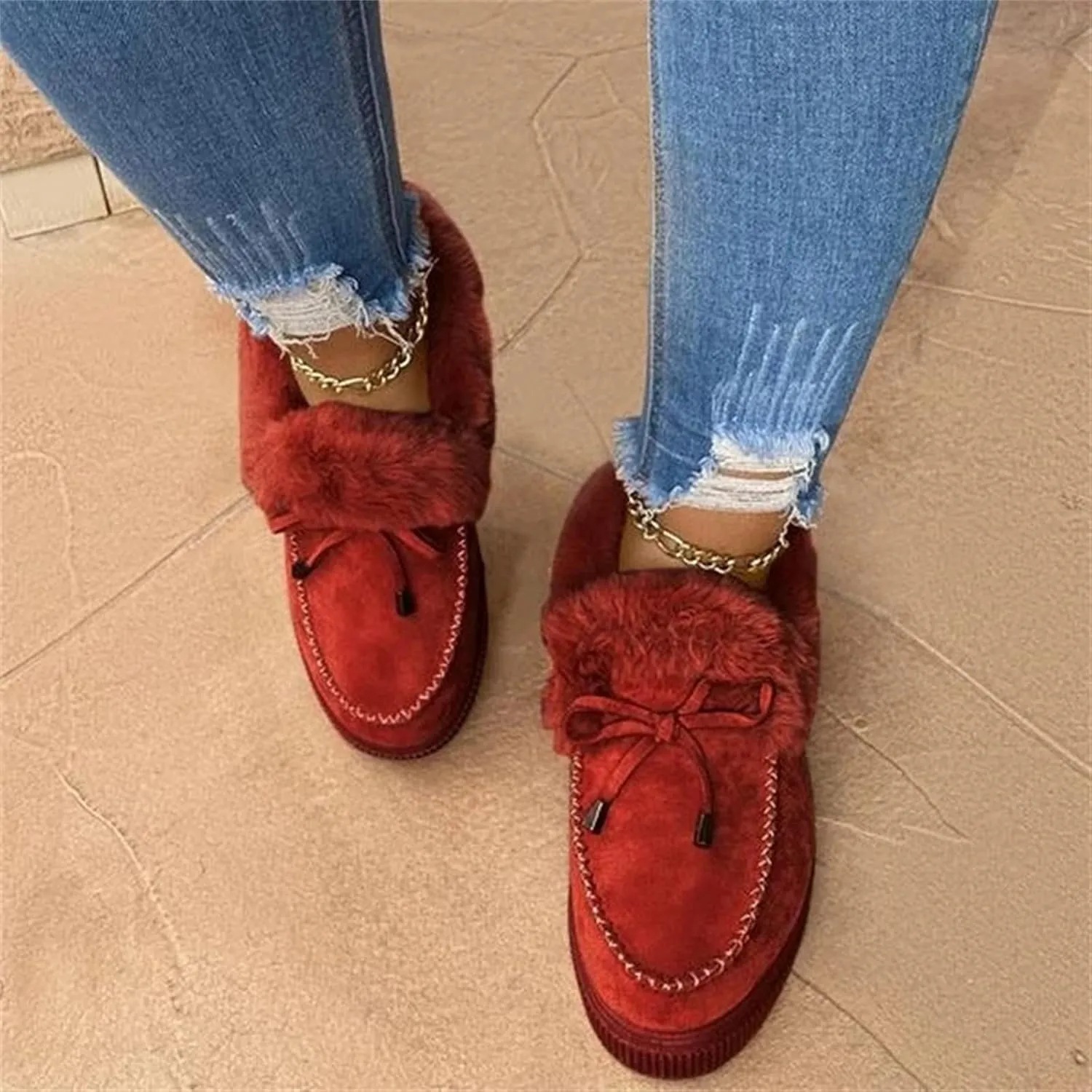 Winter Boots For Women 2024 Snow Boots Warm Ankle Booties Slip On Outdoor Fur Lined Comfortable Fashion Loafers Shoes