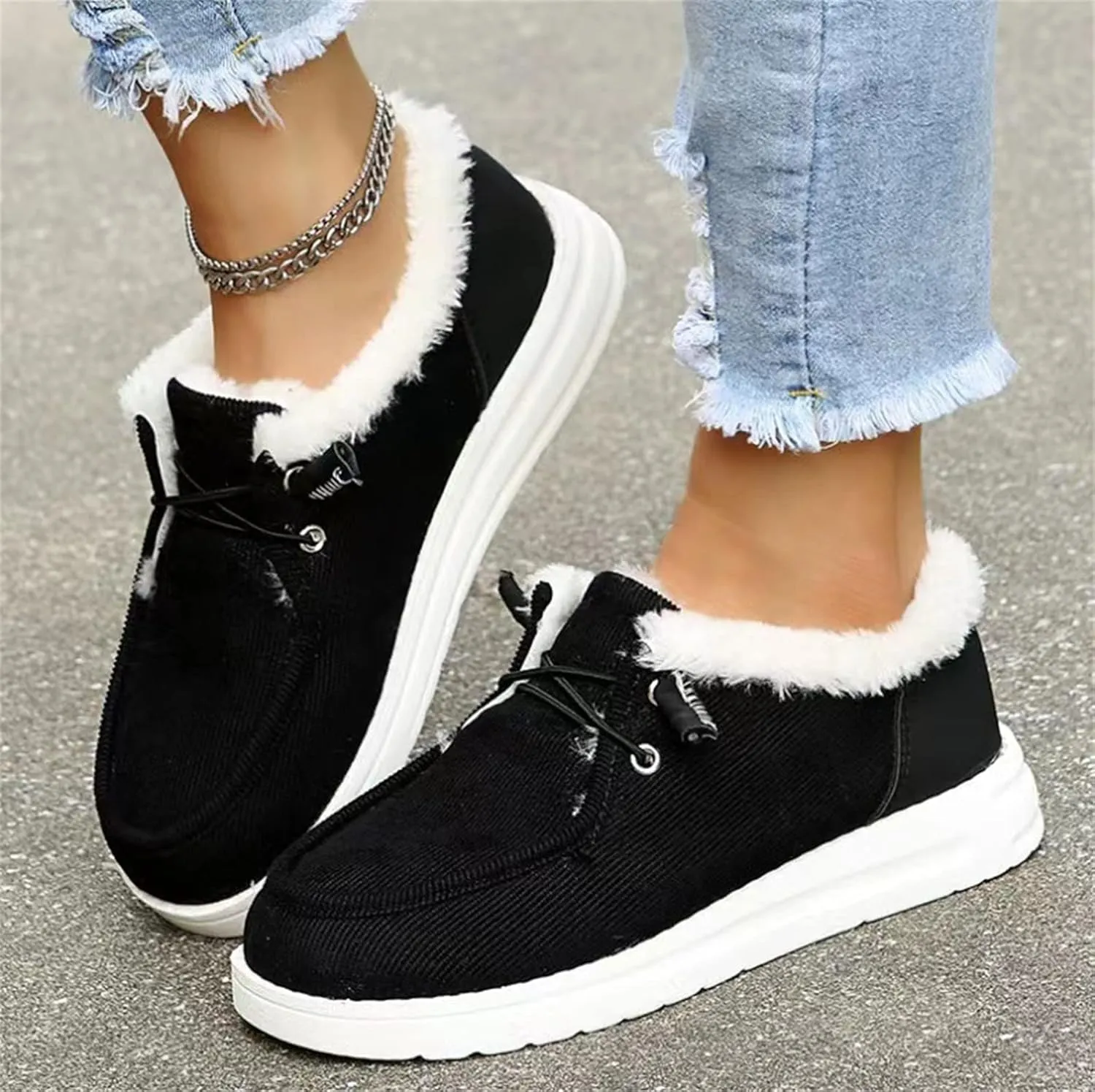 Winter Boots For Women Warm Snow Boots Slip on Comfortable Outdoor Fur Lined Ankle Booties Thickening Loafers Shoes
